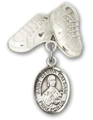Sterling Silver Baby Badge with St. Gemma Galgani Charm and Baby Boots Pin