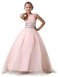 Girls  One Shoulder Spaghetti Strap Beaded Lace-Up Organza  Ball Gown Flower-Girl Dress/Pageant Dress 