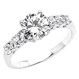 14K White Gold Round-cut 1.50 CTW Equivalent CZ Cubic Zirconia Ladies Solitaire Wedding Engagement Ring Band