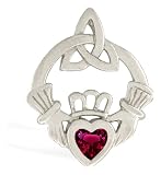 14K White Gold Heart Created Ruby Celtic Claddagh Pendant