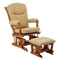 Hanford Deluxe Sleigh Style Glider Rocker and Ottoman Set- Honey Finish with Beige Chenille Fiber
