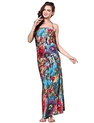 Sexy Sleeveless Summer Silk Square Neck General Print Maxi Dress 