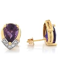 14k Yellow Gold Amethyst Tear Drop Elegant Design Diamond Earrings