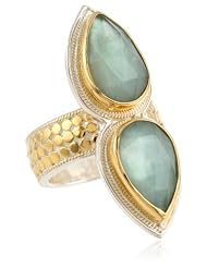 Anna Beck Designs "Gili Green Amethyst" 18k Gold-Plated Green Amethyst and Moonstone Double Drop Ring