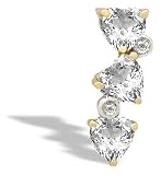 14K Yellow Gold Genuine Heart White Topaz and Diamond 3-Stone Pendant