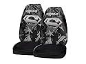A Set of 2 Universal-fit Front Bucket Seat Cover - Superman with Lightning Bolt in Silver Silhouette