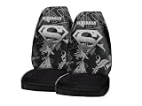 A Set of 2 Universal-fit Front Bucket Seat Cover - Superman with Lightning Bolt in Silver Silhouette