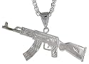 Sterling Silver 2 7/16" (62 mm) Long Diamond Cut AK47 Pendant