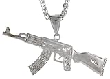 Sterling Silver 2 7/16 (62 mm) Long Diamond Cut AK47 Pendant