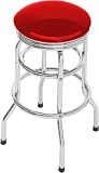Solid Red Double Ring and Chrome Seat Ring with Swivel Barstool