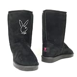 Womens Casual Comfort Mid Calf Pull On Flat Playboy Bunny Boots Black , 5-10