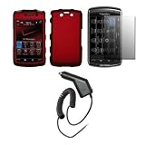 Premium Red Rubberized Snap-On Cover Hard Case Cell Phone Protector + Snap-On Removal Tool + Crystal Clear LCD Screen Protector + Rapid Car Charger for BlackBerry Storm 2 (9550/9520)