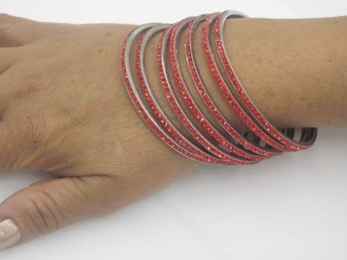 SET OF 7 FOR THE PRICE OF 4 Stainless Steel Slip-on Thin Bangle with One Row White Crystals.