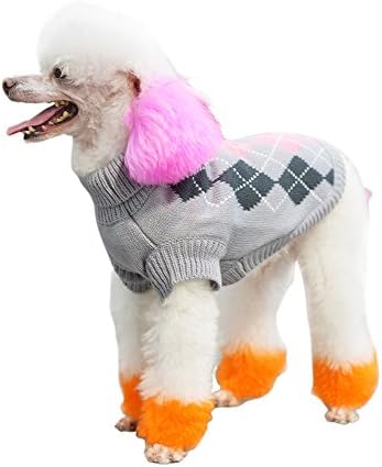 PetTa Grey Pink Argyle Design Pet Apparel Dog sweater for Small Medium Girl Dogs XS