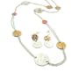 Hammered Metal Tri Tone 2-Strand Necklace Earring Set Fashion Jewelry
