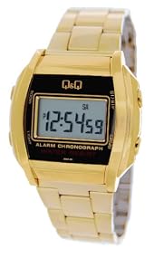 Q&Q #ML04-301Y Men's Metal Stainless Steel Band Chronograph Alarm LCD Digital Watch