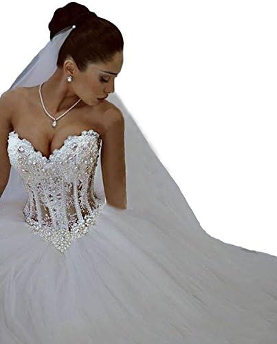 Prom Uk Women's Luxury Beading Plus Size Wedding Dresses (18W, White)