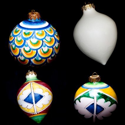 Hand Painted Italian Ceramics Christmas Balls Ornaments - Set of 4 Pieces - Handmade in Sicily -