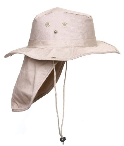 Top Headwear Safari Explorer Bucket Hat With Flap Neck Cover - Beige