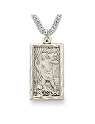 Sterling Silver 1" Rectangle Engraved St. Christopher Medal on 20" Chain
