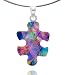 Sterling Silver Dichroic Glass Green and Blue with Translucent Pink Puzzle Piece Pendant on Stainless Steel Wire, 18"