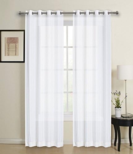 Mango Home Fashion Fairmont Sheer Mesh Solid Curtain, White - 50 L x 95 W in.