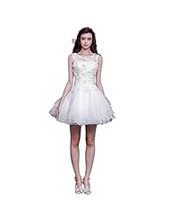 Plus Size Short 2015 Lace Organza Sleeveless Scoop Neck Bridesmaid Dress 