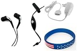 Apple iPod Classic 2nd Generation Accessory Bundle- Stereo Headset Hands-free + Home Wall Travel Charger + Free Stars Stripes Wristband