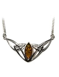 Sterling Silver Celtic Love Knots Amber Necklace, 18"