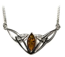 Sterling Silver Celtic Love Knots Amber Necklace, 18