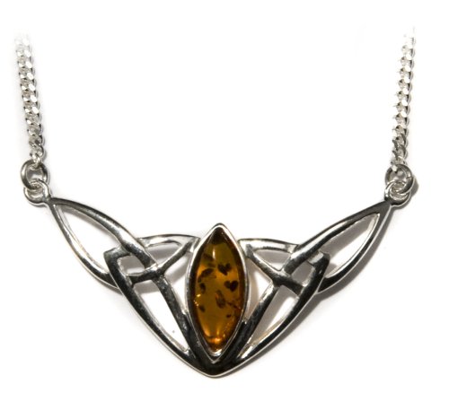 Sterling Silver Celtic Love Knots Amber Necklace, 18