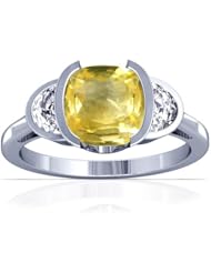 18K White Gold Cushion Cut Yellow Sapphire Three Stone Ring