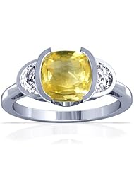 Platinum Cushion Cut Yellow Sapphire Three Stone Ring