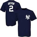 Majestic New York Yankees #2 Derek Jeter Navy Blue Youth Players T-shirt