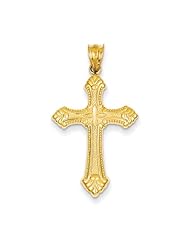 14k Yellow Gold Fleur de Lis Polished Cross Pendant. Metal Wt- 1.44g