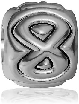 8 - Bead, Single Digit Number 8 Charm Bracelet Bead, Embossed, Complete Alphabet and Numbers Available, Solid Sterling Silver