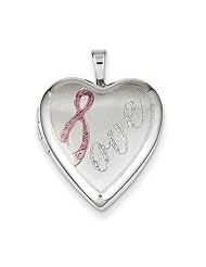 Sterling Silver 20mm Awareness Satin Pink Ribbon Love Heart Locket
