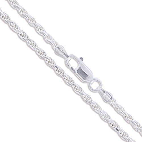 Sterling Silver Diamond-Cut Rope Chain 2.2mm Solid 925 Italy New Necklace