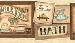 Brown Bath Signs Wallpaper Border