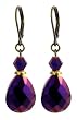 Earrings - E159 - Faceted Fire Polished Glass Hung on Antique Gold Plated Leverbacks ~ Purple Vitral Iridescent Teardrop