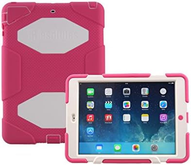 Winpartner iPad Air Heavy Duty Case Military Cover Tough Armor Silicone Rubber Bumper with Stand and Screen Protector for Apple iPad 5th Generation Kids Friendly Drop Proof Shockproof (Pink/white)