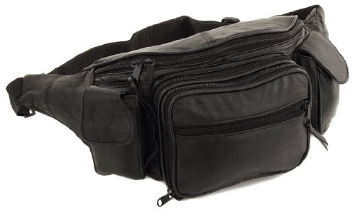New Large Leather Waist Hip Lumbar Fanny Pack Bag with Dual Cell Phone Pocket