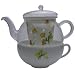 耐熱ガラスティーポット&カップ TeaForOne アルストロメリア: ティーカップとポットが一つになっているので、<br>●上下に重ねられるから収納にも場所とらず<br>●お茶をいれながら、カップも温められます。<br>●茶漉し部分とカップがおそろいの柄だから、とってもおしゃれ♪