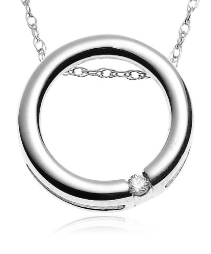 10k White Gold Diamond Circle Pendant (.02 cttw, G-I Color, I3 Clarity)