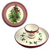 Reversible Cake Plate / Chip & Dip - Christmas Mistletoe