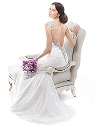 Queen Anne Neck Lace  Dress with a Brush/Sweep Train 