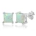 .925 Sterling Silver 6x6 Mm. Square Created Opal Stud Earrings