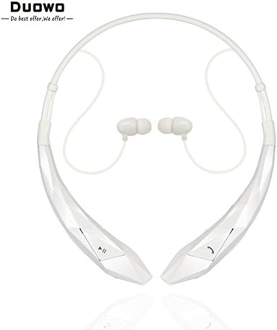 Duowo Bluetooth Headphone, Wireless Headset Stereo Headphone Flex Neck Strap EarBud Lightweight Noise Cancelling Earphone for iPhone, Samsung, Android Phones, Bluetooth Enabled Device (White)