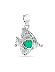 Bling Jewelry Gemstone Nautical Blue Opal Tropical Fish Pendant 925 Silver