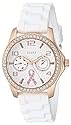 GUESS Women's U0032L3 Breast Cancer Awareness Watch with Rose Gold-Tone & Soft White Silicone Strap